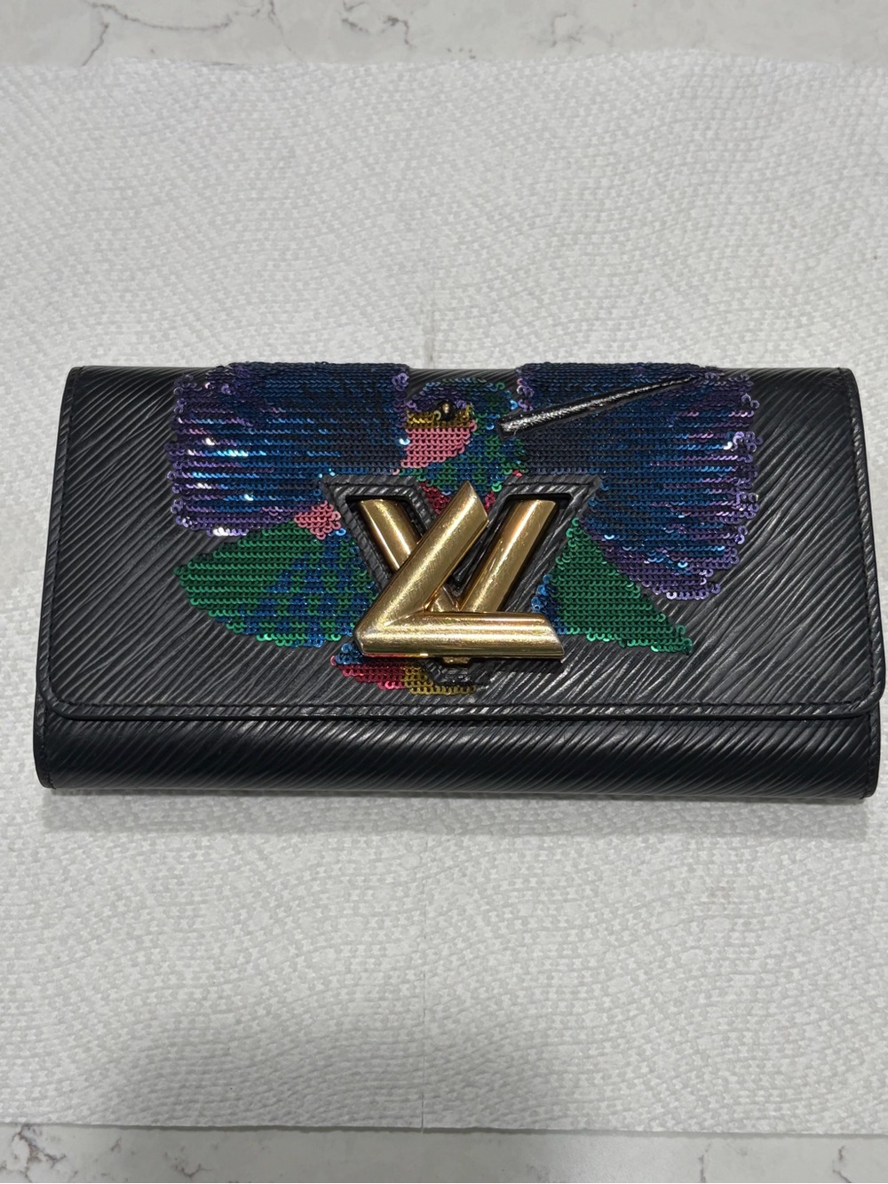 RARE Louis Vuitton Black Epi Sequin Hummingbird Twist Wallet